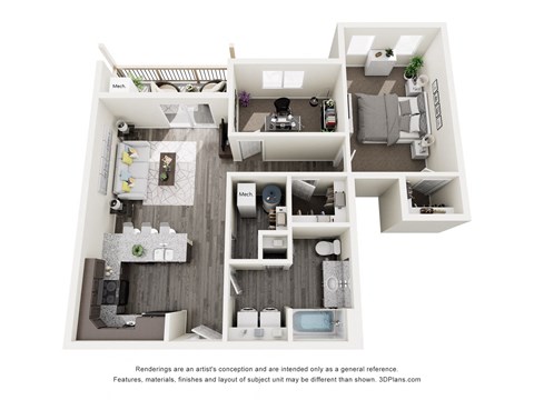 a stylized floor plan of a 1 bedroom192 sq ft